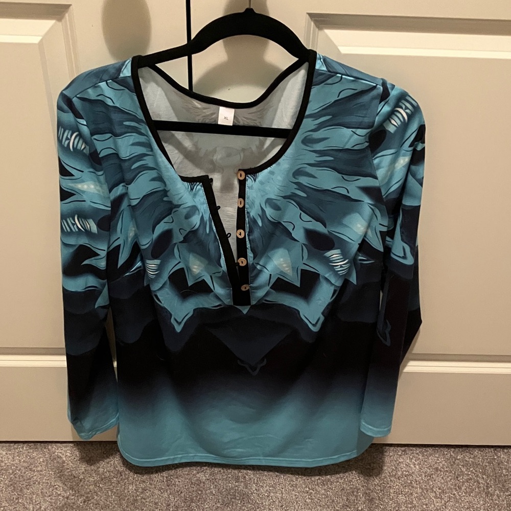 Elegant Teal Patterned Blouse - image 1